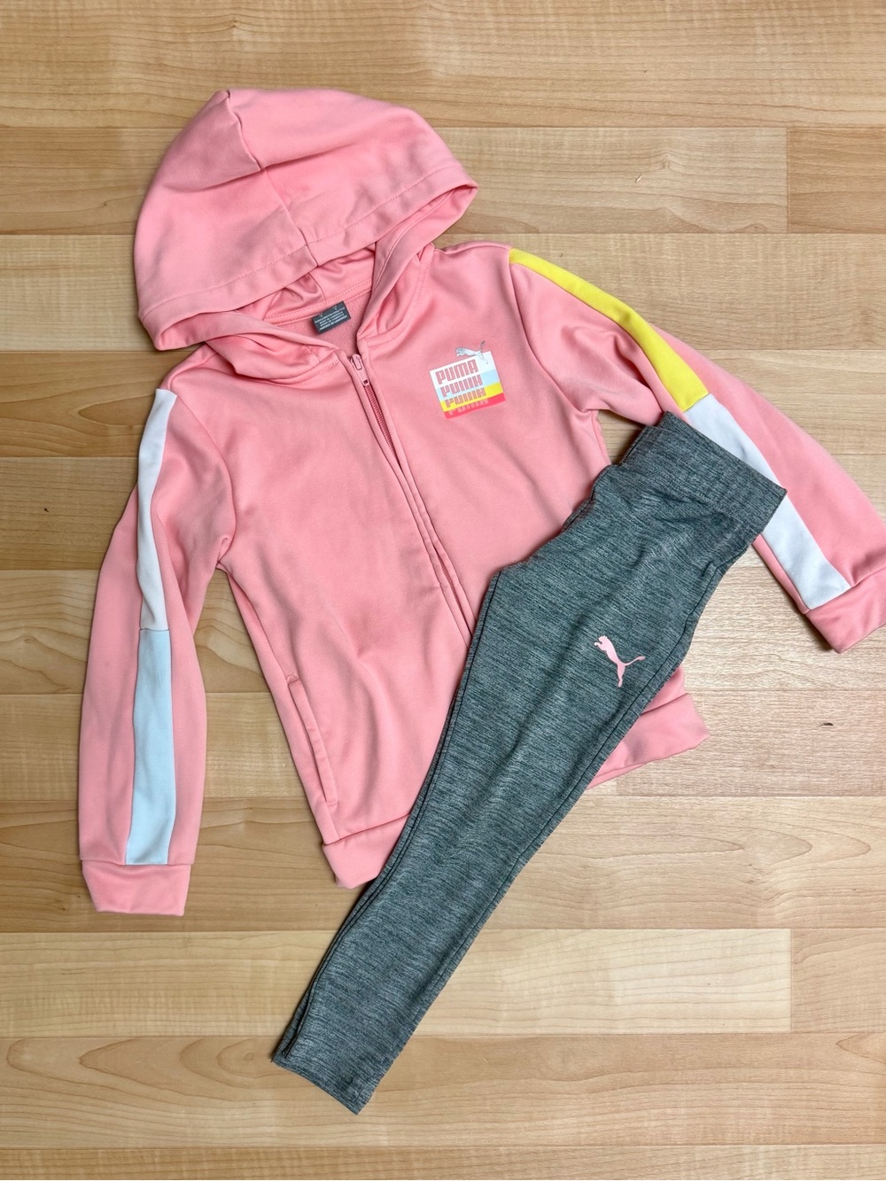 Puma Girls Track Suit Set Size 6 Pink Hoodie Gray Leggings